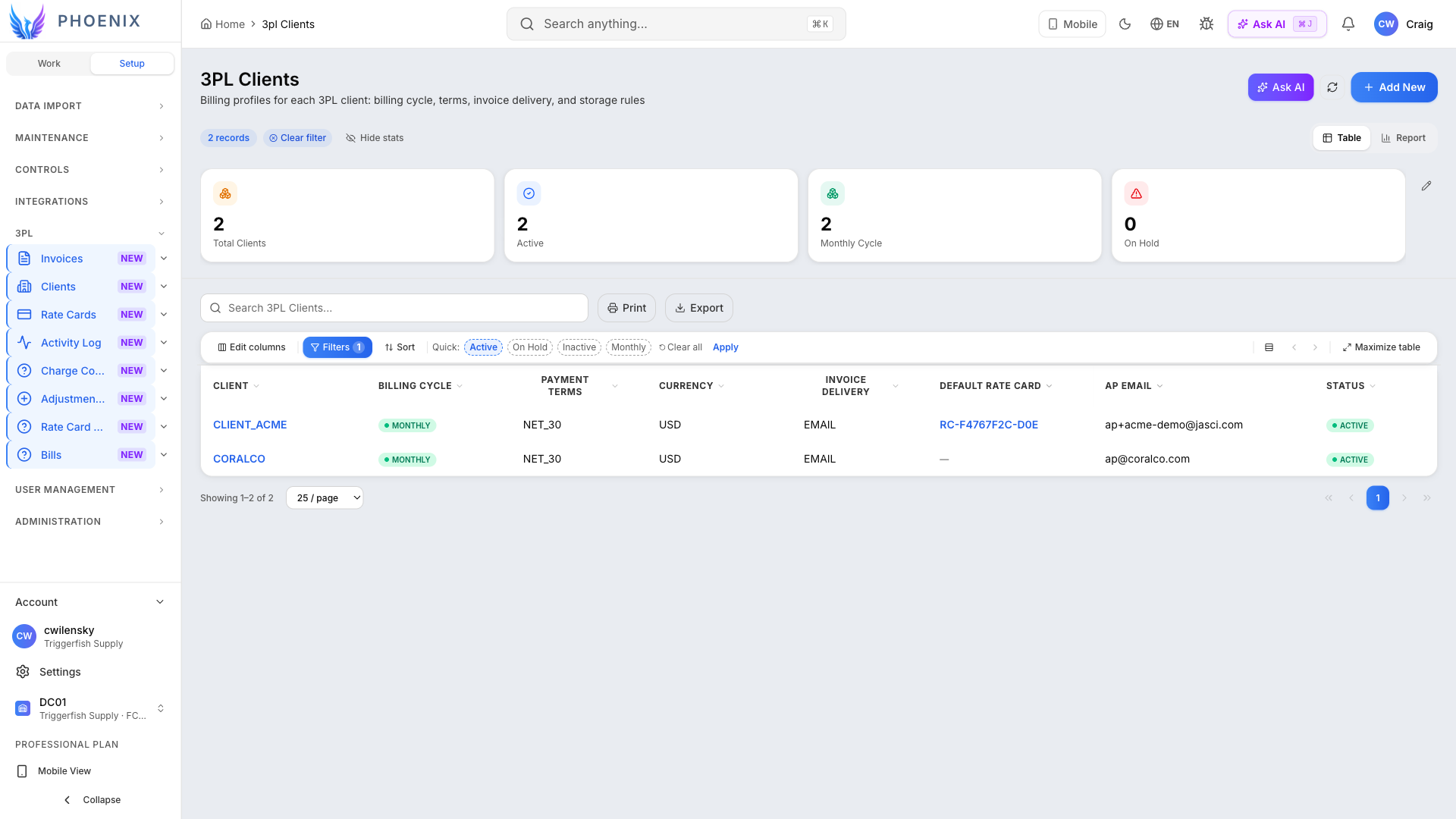 Figure 8 — Client billing profiles linked to rate cards.